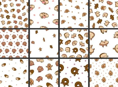 Cartoon happy bread. Seamless pattern. Illustrazione stock