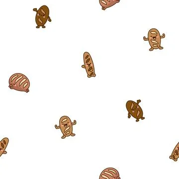 Cartoon happy bread. Seamless pattern. Stock Illustration