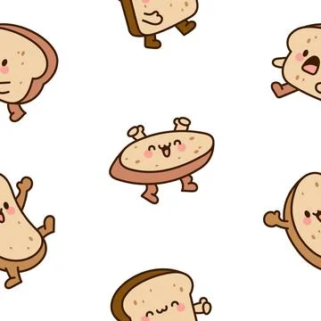 Cartoon happy bread. Seamless pattern. 스톡 일러스트