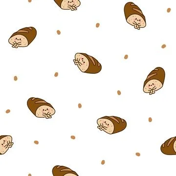 Cartoon happy bread. Seamless pattern. Stock Illustration