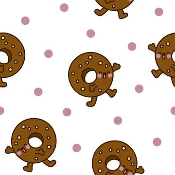 Cartoon happy bread. Seamless pattern. Stock Illustration