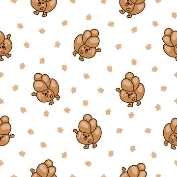 Cartoon happy bread. Seamless pattern. Stock Illustration