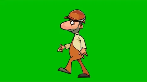 Cartoon happy builder in hardhat walks smoothly 動画素材 219739805