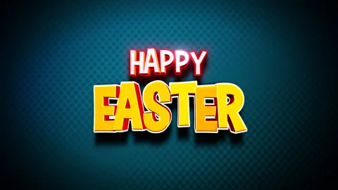 Cartoon Happy Easter text on blue gradient pattern Stock Footage 237446432