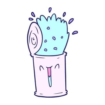 Cartoon happy exploding soup can in bright neon color Stock Illustration