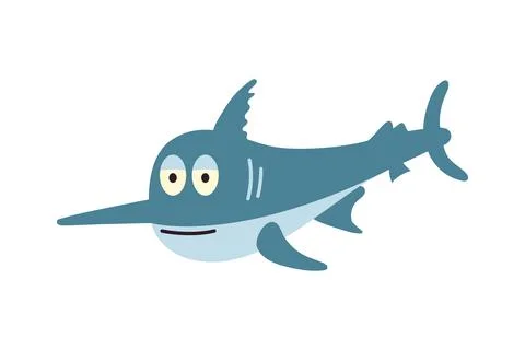 Cartoon happy fish sword. Vector illustration isolated on white background Stock Illustration