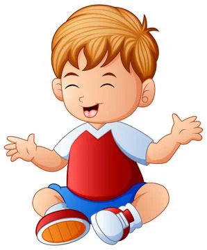 Cartoon happy little boy sitting Stock Illustration