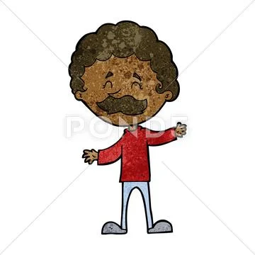 Cartoon happy man with mustache Stock Illustration
