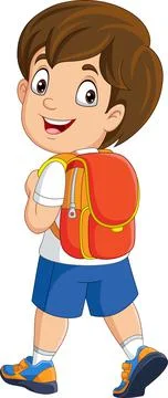 Cartoon happy school boy with backpack Stock Illustration