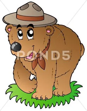Cartoon happy scout bear Stock Illustration
