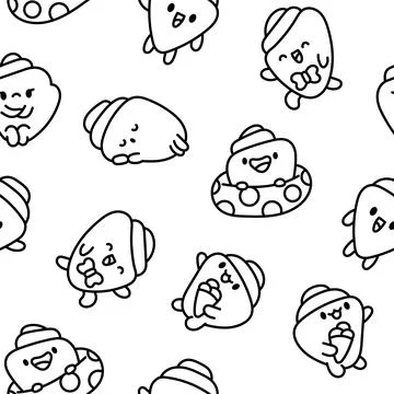 Cartoon happy seashell. Coloring Page. Stock Illustration