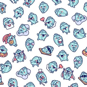 Cartoon happy seashell face characters. Stock Illustration