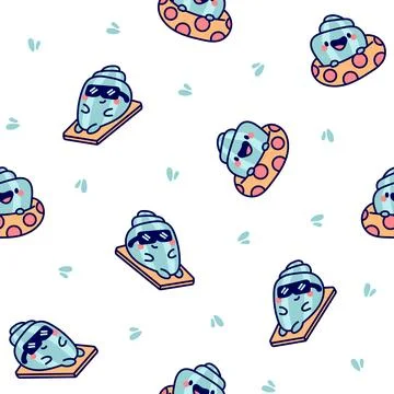 Cartoon happy seashell face characters. Stock Illustration