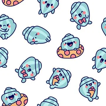 Cartoon happy seashell face characters. Illustrazione stock