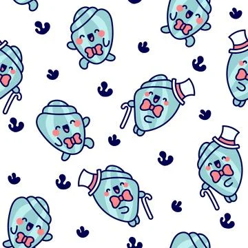Cartoon happy seashell face characters. Illustrazione stock