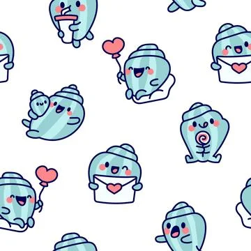 Cartoon happy seashell face characters. Stock Illustration