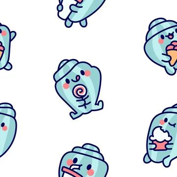 Cartoon happy seashell face characters. Illustrazione stock