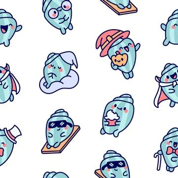 Cartoon happy seashell face characters. Illustrazione stock