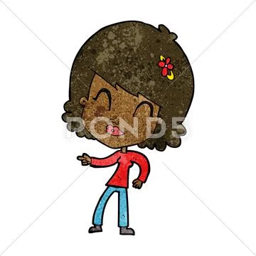 Cartoon happy woman pointing Stock Illustration