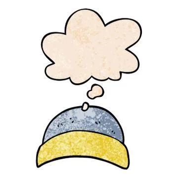 Cartoon hat and thought bubble in grunge texture pattern style Stock Illustration