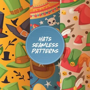 Cartoon hat seamless pattern vector comic cap for carnival celebrating birthday Stock Illustration