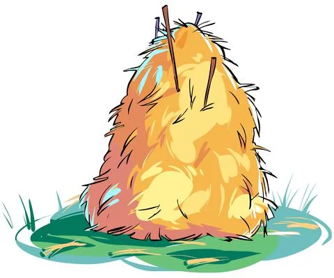 Cartoon haystack on the green grass. Bunch of harvest haystack. Stock Illustration