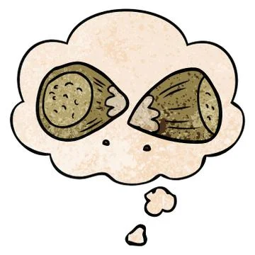 Cartoon hazelnuts and thought bubble in grunge texture pattern style 스톡 일러스트