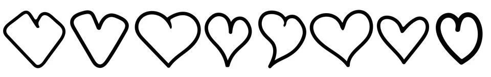 Cartoon heart set doodle vector illustration. Black hand drawn line art hearts Stock Illustration