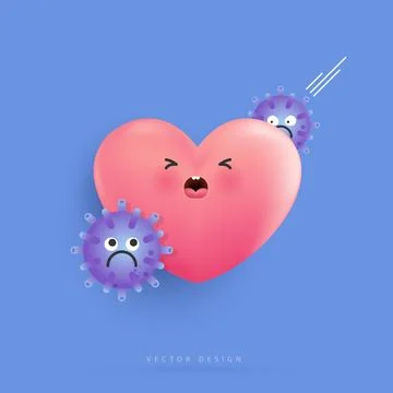 Cartoon heart is sick. the negative effect of viruses, germs and bacteria o.. Illustrazione stock