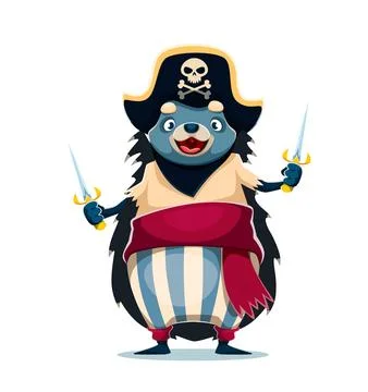 Cartoon hedgehog pirate vector character Stock Illustration