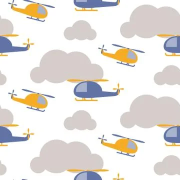 Cartoon helicopter in sky seamless vector pattern イラスト素材