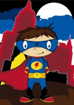 Cartoon Heroic Superhero City Scene Stock-Illustration