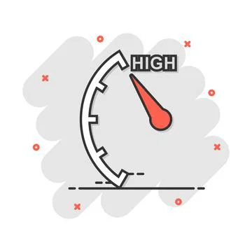 Cartoon high level icon in comic style. Speedometer, tachometer sign illustra Stock Illustration