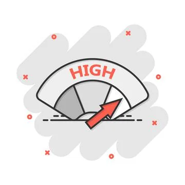 Cartoon high level icon in comic style. Speedometer, tachometer sign illustra Stock Illustration