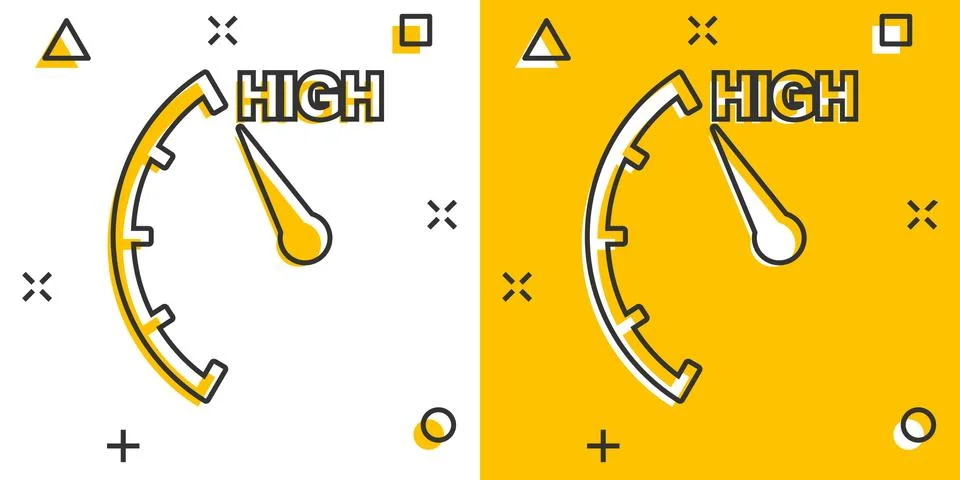 Cartoon high level icon in comic style. Speedometer, tachometer sign illustra Stock Illustration
