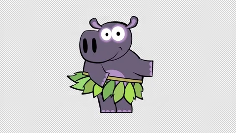 Cartoon hippo dancing. Loop, alpha channel Stock Footage 146864484