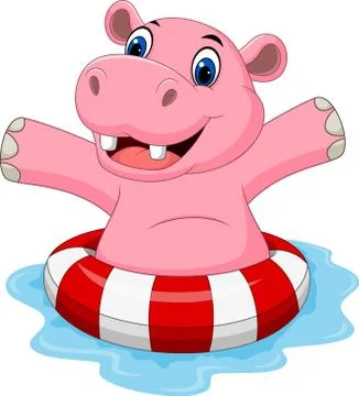 Cartoon hippo with inflatable ring Stock Illustration
