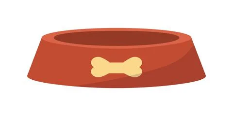 Cartoon home pets empty feeder. Round clean bowl with bone. Domestic animals Stock Illustration