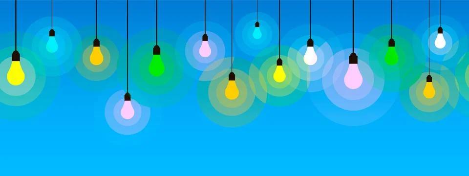 Cartoon horizontal seamless pattern of glowing color lights on a blue background Stock Illustration