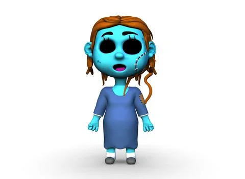 Cartoon horror zombie blou girl 3d-illustration 3d-rendering Stock Illustration