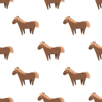 Cartoon Horse Seamless Pattern on White Vector Stock Illustration
