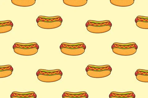 Cartoon hot dog. Seamless vector pattern Stock Illustration