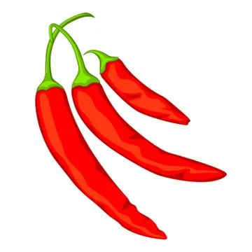 Cartoon hot red chilli pepper branch. Stock Illustration