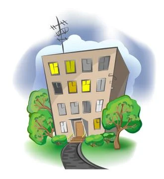 Cartoon house with background Stock Illustration