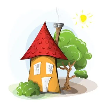 Cartoon house with a tree Stock Illustration