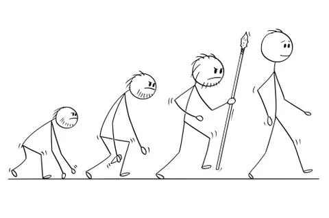 Cartoon of Human Evolution Process Progress Stock Illustration