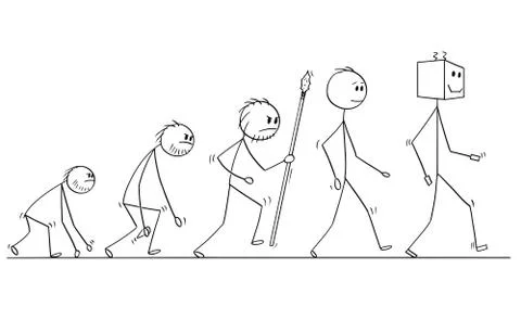 Cartoon of Human Evolution Process Progress, Successor of Modern Human is Robot Stock Illustration