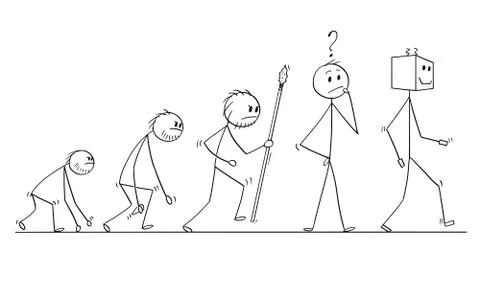 Cartoon of Human Evolution Process Progress, Successor of Modern Human is Robot Stock Illustration