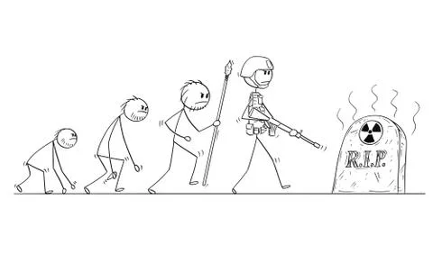 Cartoon of Human Evolution Process Progress, Without Modern Human Successor Illustrazione stock