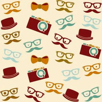 Cartoon human faces  with hipster elements, pattern. vector 스톡 일러스트
